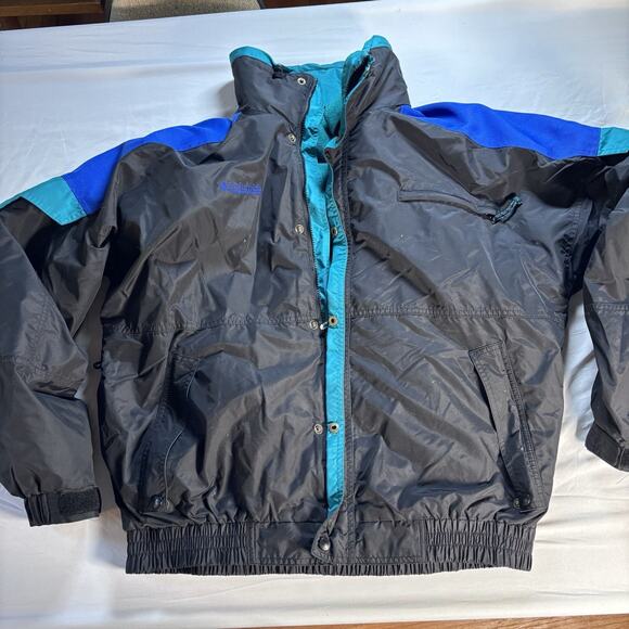 Vintage 90s Columbia Skidaddle Jacket Men's Large Black Teal Blue ski 3-in-1 - Picture 1 of 5